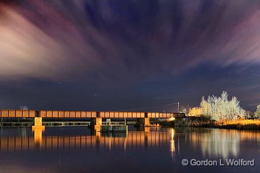 Railway Bridge At Night_22586.jpg - Photographed along the Rideau Canal Waterway at Smiths Falls, Ontario, Canada.